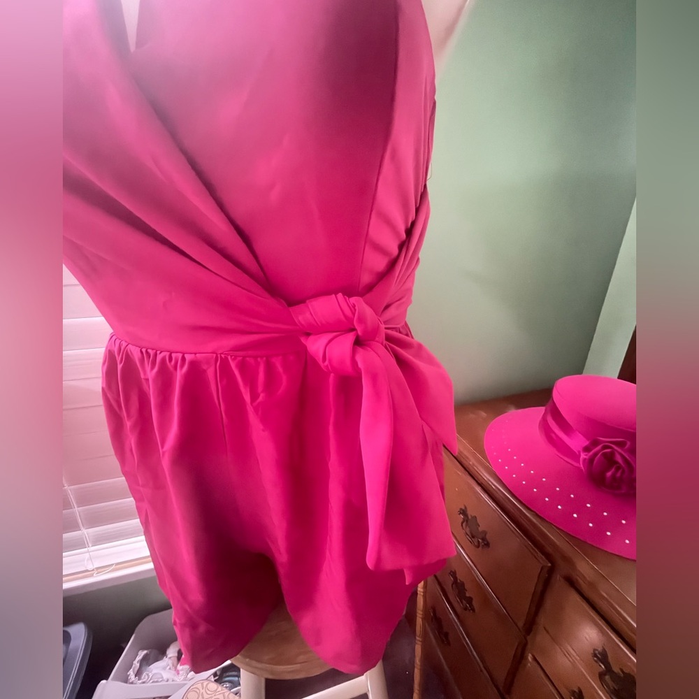 Mittoshop Hibiscus Pink Strapless One-Piece Lined Romper Jumper Womens Large NWT - Picture 4 of 14
